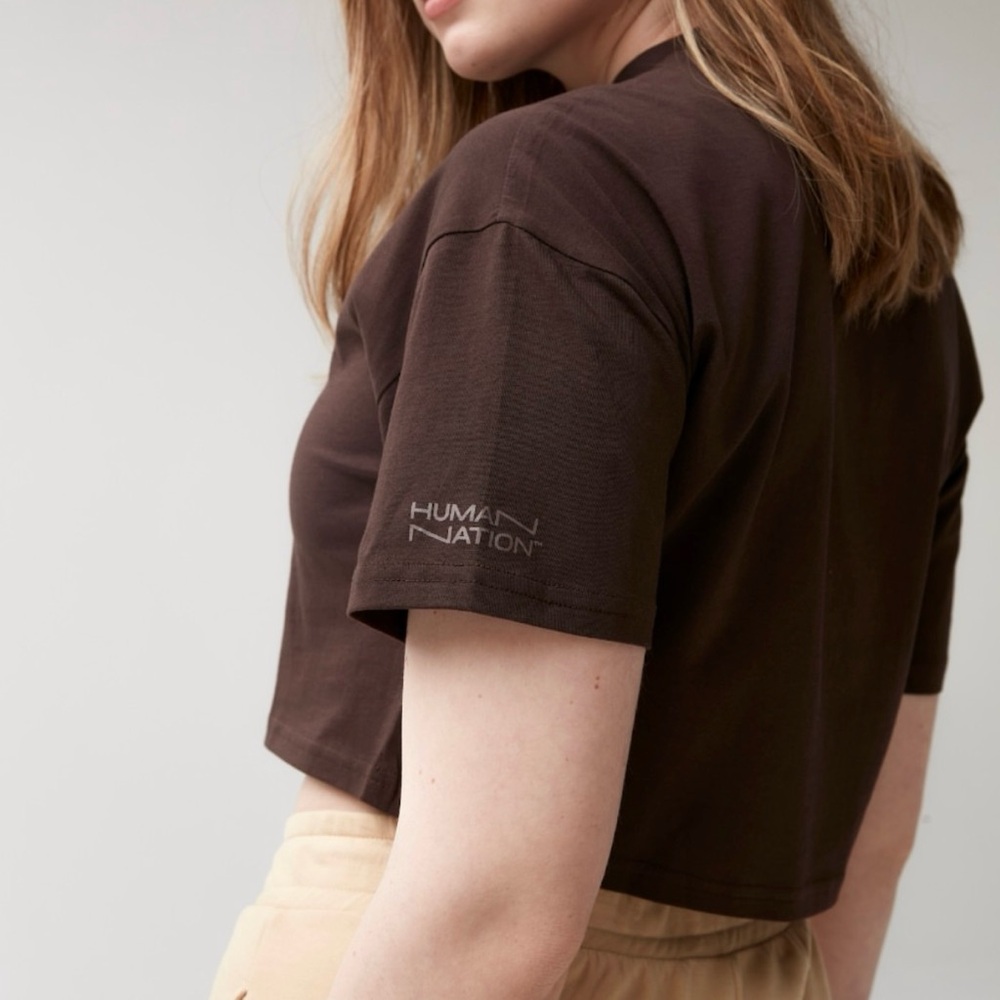 Human Nation Women’s Organic Cotton Brown Relaxed Fit Crop Top - L